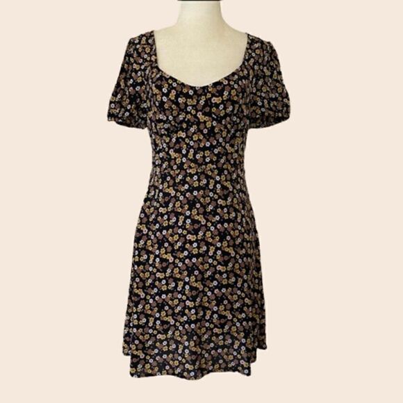 Cotton On Navy Ditsy Floral Mini Dress with Back Waist Tie Size XS - Picture 1 of 8